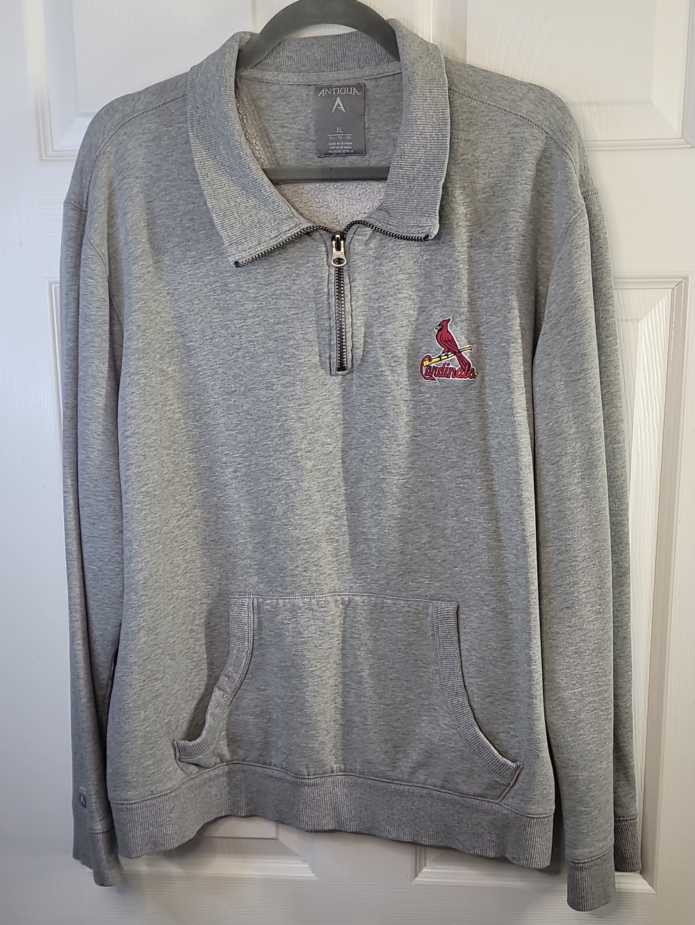 Antigua ☆ Grey Quarter-Zip Pullover with STL Cardinals Patch